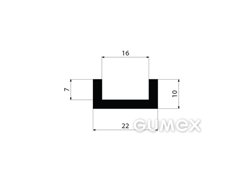 Pryžový profil tvaru "U", 10x22/16mm, 70°ShA, EPDM, -40°C/+100°C, černý
